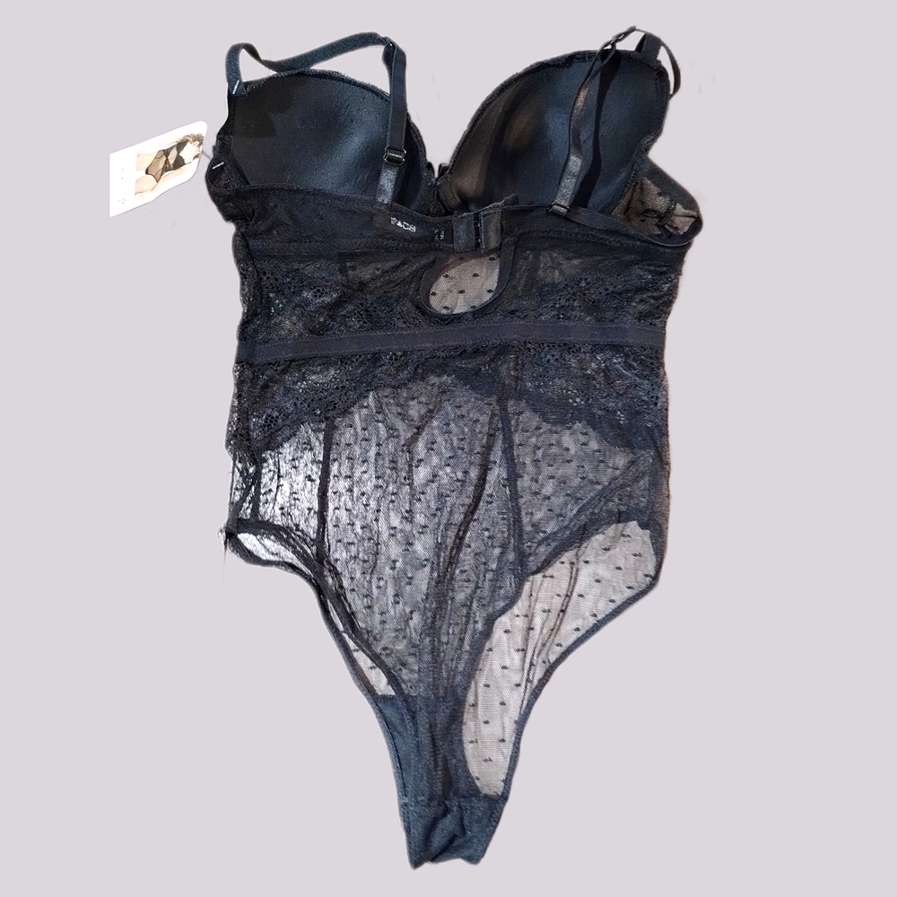 René Rofé Lace Mesh Push Up Teddy Bodysuit NWT Black Small - Picture 4 of 11